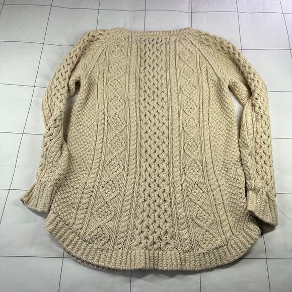 L.L. Bean Sweater Women Medium Cream Signature Fisherman Tunic Cable Knit Cotton - Picture 2 of 8